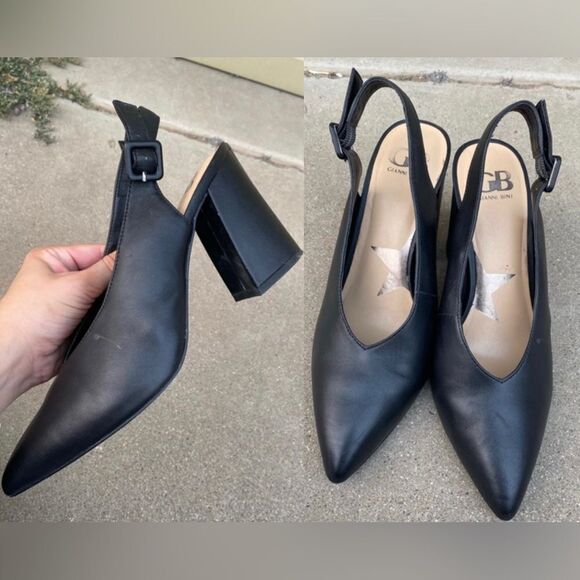 🍄 Gianni Bini Open Heel Leather Upper Chunky Heels - Picture 1 of 7